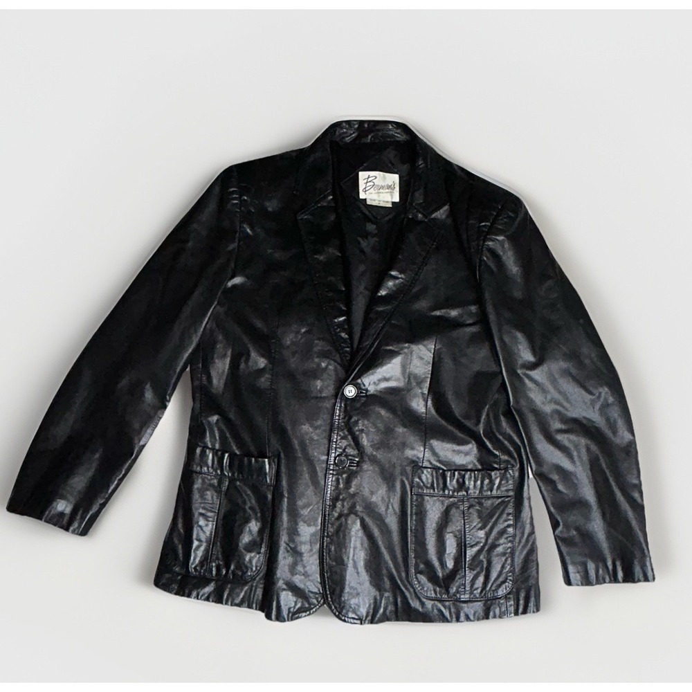 Bermans  size large Vintage Black Leather Jacket Men 46Made in Korea